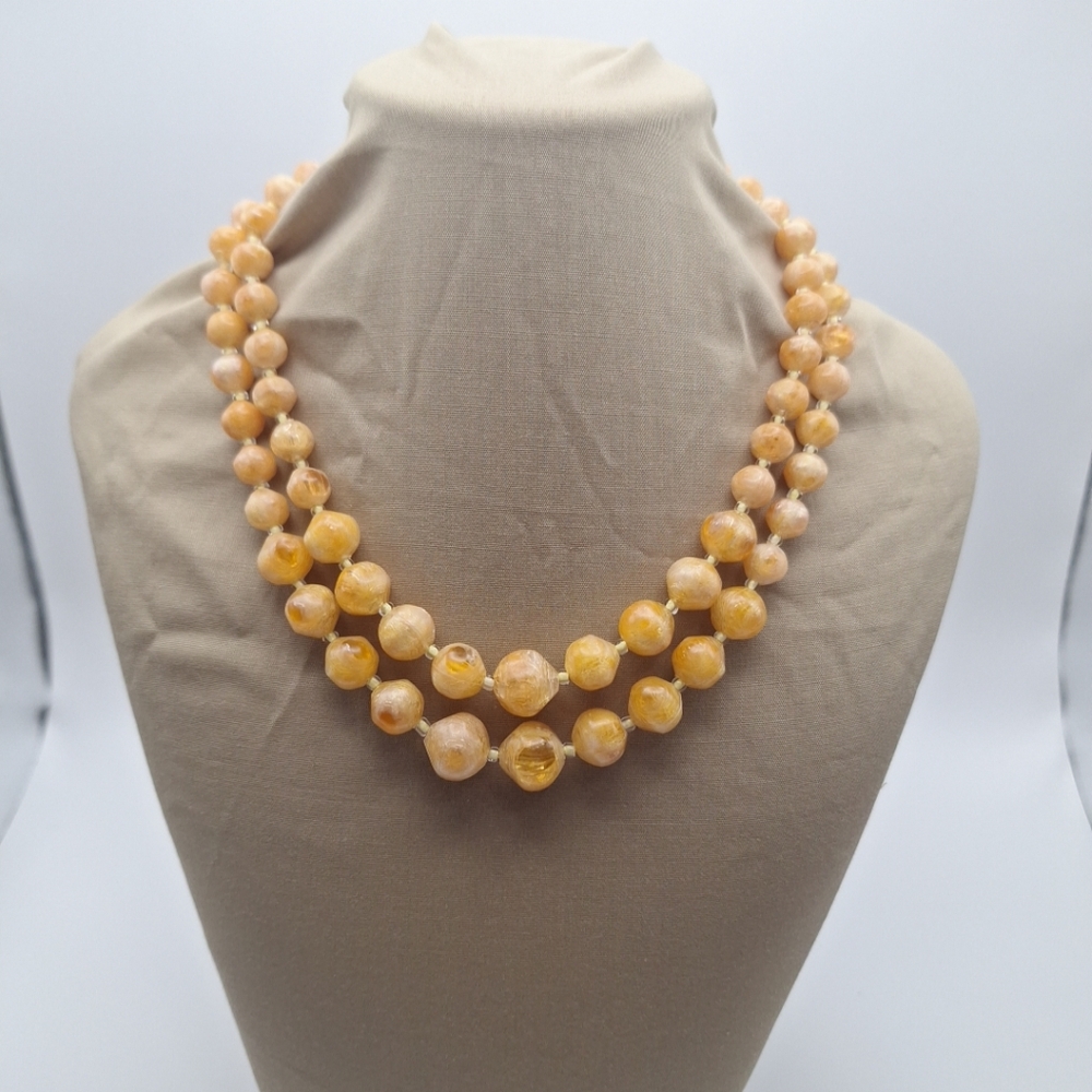 Vintage W. Germany  Butterscotch Acrylic Beaded Necklace W/ Hook Clasp 14-17"